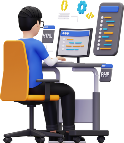 3d Web developer working on project illustration